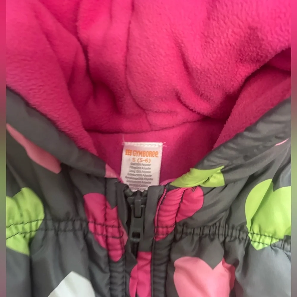 Gymboree Girls' Gray and Pink Heart Puffer Vest with a hood - 5/6